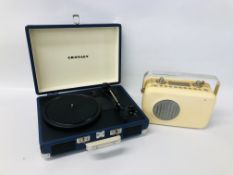 A REPRODUCTION CROSLEY TRANSPORTABLE RECORD PLAYER (BLUE CASE) AND RETRO STYLE DUALIT PORTABLE