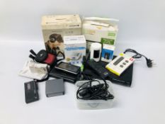 BOX CONTAINING MISC ELECTRONIC DEVICES TO INCLUDE CANON POWERSHOT S X 620 HS DIGITAL CAMERA,
