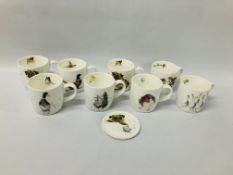 A SET OF 8 ROYAL WORCESTER RENDALE DESIGNS MUGS AND 1 COASTER