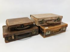 4 VINTAGE LEATHER BOUND CASES + 1 OTHER CASE