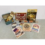 VARIOUS VINTAGE AND REPRODUCTION ADVERTISING SIGNS TO INCLUDE VAN HOUTENS COCOA, HOT BATHS,