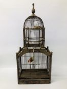 A REPRODUCTION WOODEN FRAMED DECORATIVE BIRD CAGE, H 84CM.