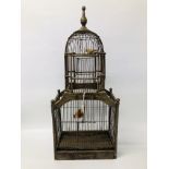 A REPRODUCTION WOODEN FRAMED DECORATIVE BIRD CAGE, H 84CM.