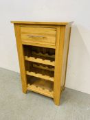 A SOLID LIGHT OAK SINGLE DRAWER WINE RACK - WIDTH 60CM. HEIGHT 100CM.