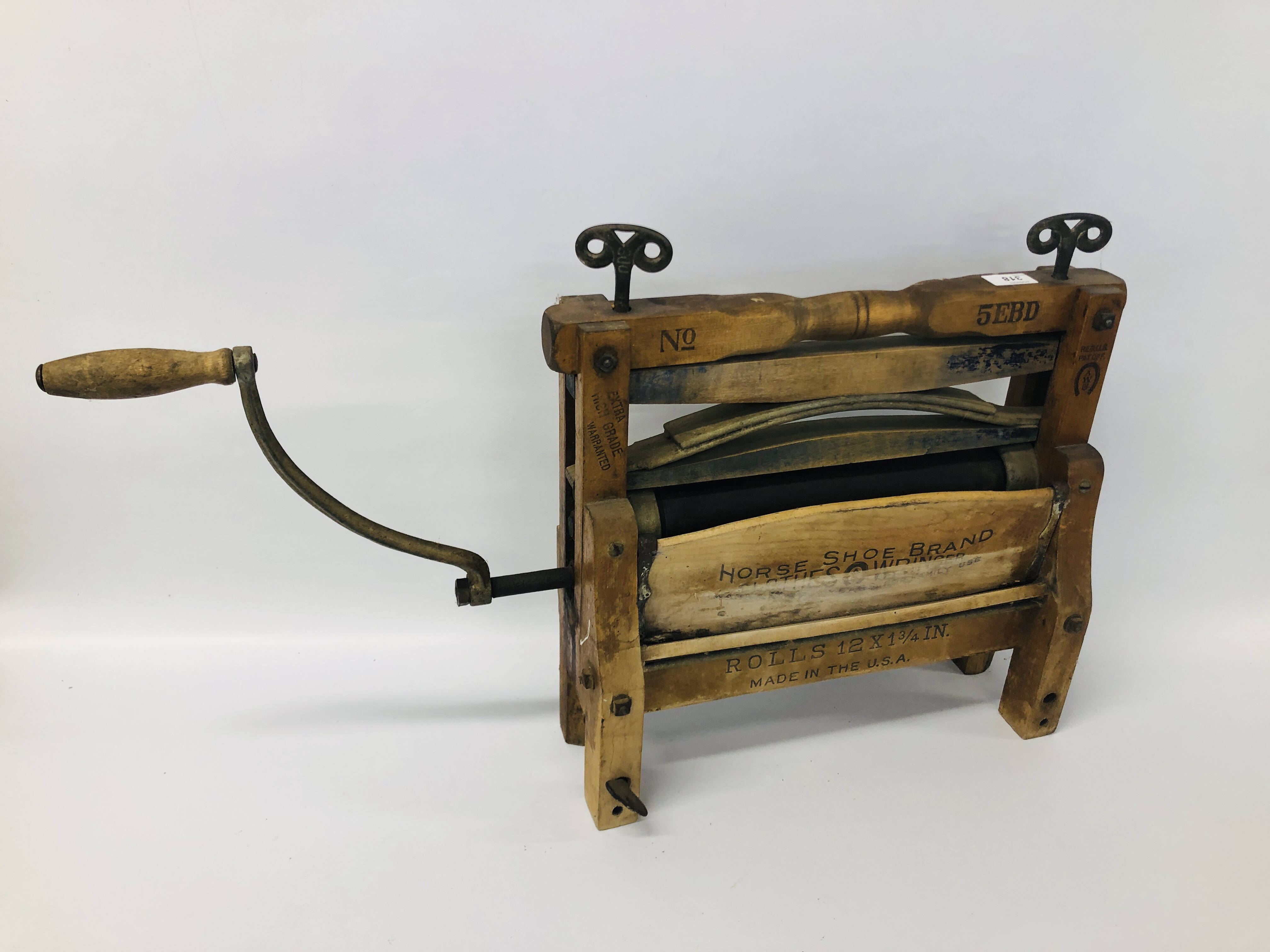 AN AMERICAN HORSE SHOE BRAND WOODEN MANGLE - Image 10 of 11