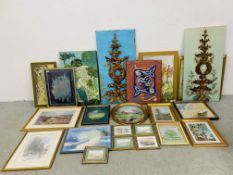 A GROUP OF FIFTEEN EMBROIDERY AND MIXED MEDIA PICTURES TO INCLUDE FAIRY, SEASHORE, LANDSCAPE ETC.