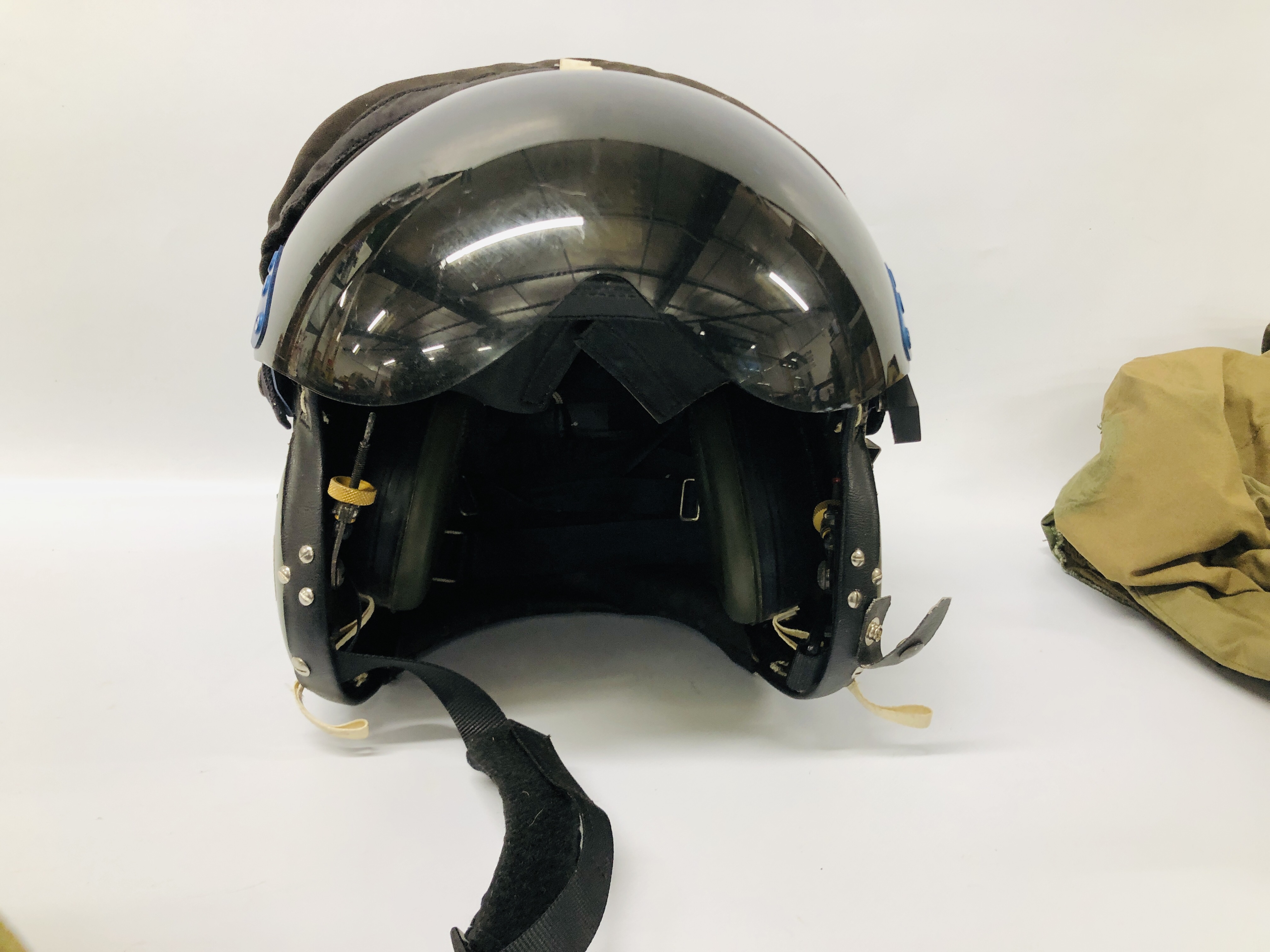 A FIGHTER PILOT'S HELMET ALONG WITH OXYGEN REGULATOR AND THREE SETS OF FLYING COVERALLS (FOR - Image 2 of 13