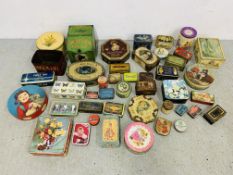 2 BOXES CONTAINING A COLLECTION OF MIXED ANTIQUE AND VINTAGE COLLECTORS TINS