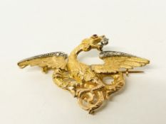 A YELLOW METAL DIAMOND SET DRAGON DESIGN BROOCH (NO VISIBLE HALL MARK)