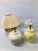 4 TABLE LAMPS OF DIFFERENT DESIGNS,