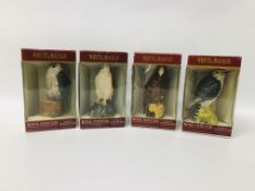 4 BOXED ROYAL DOULTON CERAMIC WHISKY SCOTTISH BIRDS OF PREY TO INCLUDE BUZZARD, KESTREL,