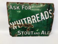 A VINTAGE "ASK FOR WHITBREAD STOUT AND ALE" ENAMEL ADVERTISING SIGN - W 69CM. H 53CM.