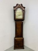 AN ANTIQUE OAK LONG CASE CLOCK,