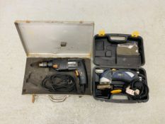 AN AEG HAMMER DRILL MODEL SB2E13RL IN METAL CASE + A MAC ALLISTER DETAIL SANDER CASED - SOLD AS