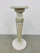 A SHABBY CHIC TORCHERE, THE COLUMN OF TAPERED RIVEN DESIGN, H 87CM.