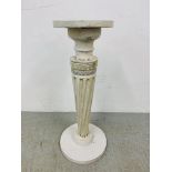 A SHABBY CHIC TORCHERE, THE COLUMN OF TAPERED RIVEN DESIGN, H 87CM.