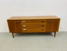 A G PLAN E GOMME TEAK SIDEBOARD, 3 CENTRAL DRAWERS FLANKED BY CABINETS, L 163CM, D 43CM, H 70CM.