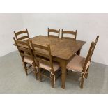 A COUNTRY WAXED PINE EXTENDING KITCHEN TABLE - L 140CM.