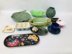 A GROUP OF ASSORTED CERAMICS TO INCLUDE LAURA ASHLEY EGG HOLDER, ARKLOW CELTIC DESIGN DISH,