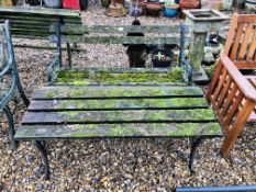 A CAST METAL GARDEN BENCH AND TABLE FOR RESTORATION