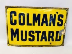 A VINTAGE "COLMAN'S MUSTARD" ENAMEL ADVERTISING SIGN, W 61CM. H 41CM.