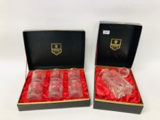 A CASED SET OF EDINBURGH CRYSTAL COMPRISING 6 SPIRIT TUMBLERS ALONG WITH CASED EDINBURGH CRYSTAL