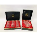 A CASED SET OF EDINBURGH CRYSTAL COMPRISING 6 SPIRIT TUMBLERS ALONG WITH CASED EDINBURGH CRYSTAL