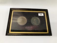 2 FRAMED AND MOUNTED BRONZE ELECTROTYPE MEDALLIONS TO INCLUDE NAPOLEON EMPEROR AND BONAPARTE
