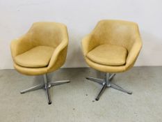A PAIR OF MID CENTURY PEDESTAL SWEDFURN TUB CHAIRS ON CHROME BASES