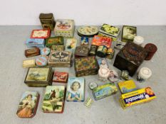 2 BOXES CONTAINING A COLLECTION OF MIXED ANTIQUE AND VINTAGE COLLECTORS TINS