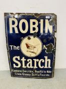 A VINTAGE ENAMEL "ROBIN THE NEW STARCH" ADVERTISING SIGN, W 51CM, H 72CM.