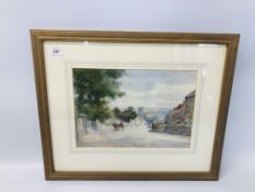 A FRAMED AND MOUNTED WATERCOLOUR 'ALTON VILLAGE' BEARING SIGNATURE FRANK WOOD 1926.