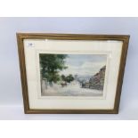 A FRAMED AND MOUNTED WATERCOLOUR 'ALTON VILLAGE' BEARING SIGNATURE FRANK WOOD 1926.