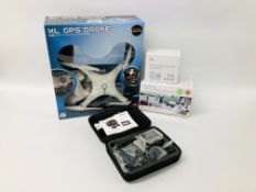 XL GPS DRONE, CASED CAMKONG ACTION CAMERA WITH ACCESSORIES,
