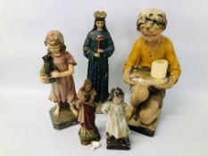 5 VINTAGE FIGURES OF BOY KNEELING, GIRL HOLDING DOG, GIRL STANDING,