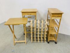 TWO NATURAL WOOD FINISH KITCHEN RACKS,