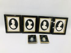 A SET OF 4 REPRODUCTION PORCELAIN SILHOUETTE MINIATURES ALONG WITH 2 CAMEO'S OF DANCERS AND THREE