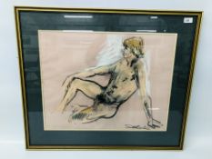 A FRAMED CHALK STUDY OF NUDE RECLINING MAN.