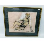 A FRAMED CHALK STUDY OF NUDE RECLINING MAN.