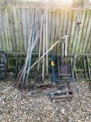 ASSORTED TOOLS TO INCLUDE DRAINAGE HOES, BLACKSMITH'S VICE, 2 SHOVELS, BOOT SCRAPES ETC.