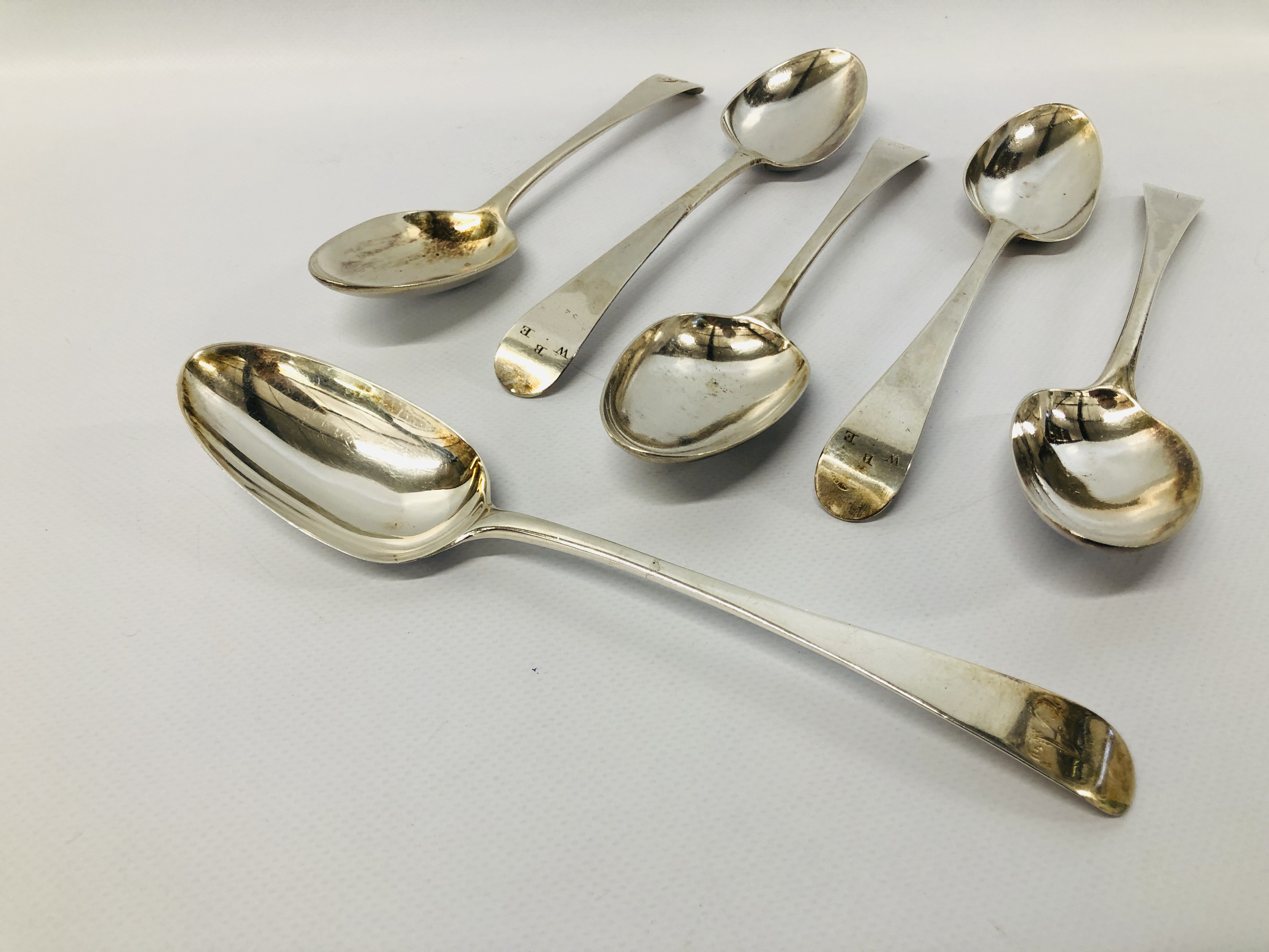 3 X PAIRS OF SILVER OLD ENGLISH PATTERN SERVING SPOONS, - Image 2 of 10