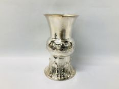 AN ARTS AND CRAFTS SILVER VASE OF GU FORM, THE SPREADING BASE SURMOUNTED BY ACANTHUS LEAVES,