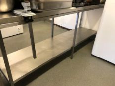 STAINLESS STEEL TWO TIER CATERING PREPARATION TABLE - W 199CM. D 52CM. H 85CM.