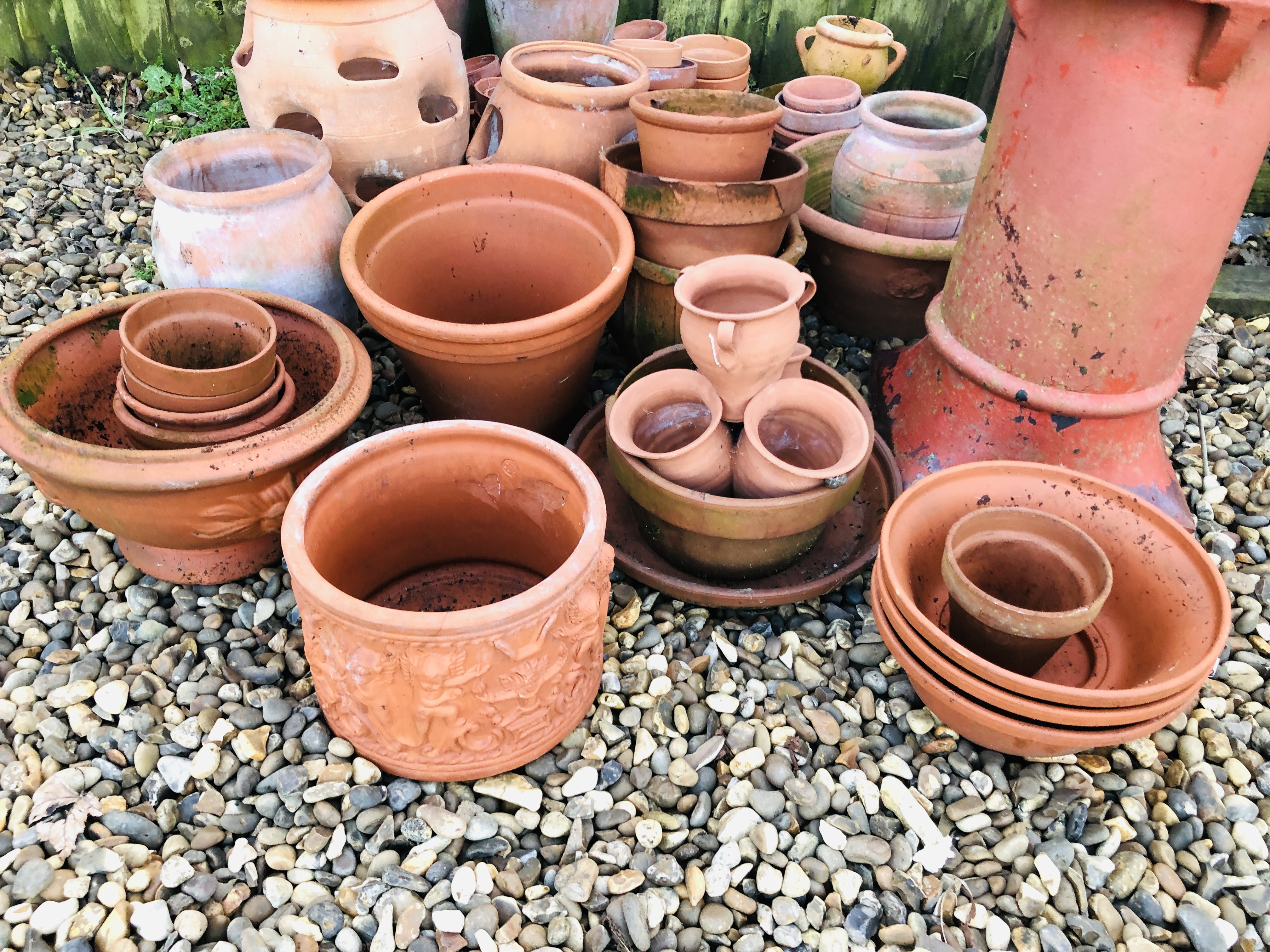 A LARGE COLLECTION OF TERRACOTTA PLANTERS, POTS, - Image 2 of 6