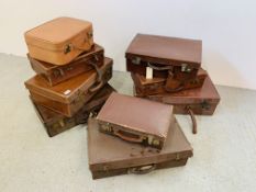 9 VINTAGE LUGGAGE CASES INCLUDING LEATHER BOUND