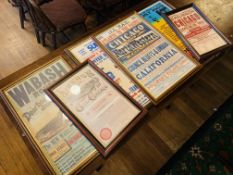 SIX VARIOUS FRAMED REPRODUCTION ADVERTISING PRINTS TO INCLUDE WABASH ROUTE,