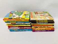 BOX OF ASSORTED VINTAGE CHILDREN'S ANNUALS TO INCLUDE RUPERT, COR!! ETC.