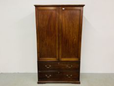 A GEORGE III MAHOGANY LINEN PRESS, TWO DOORS ABOVE BLIND DRAWERS (CONVERTED), WIDTH 108CM.