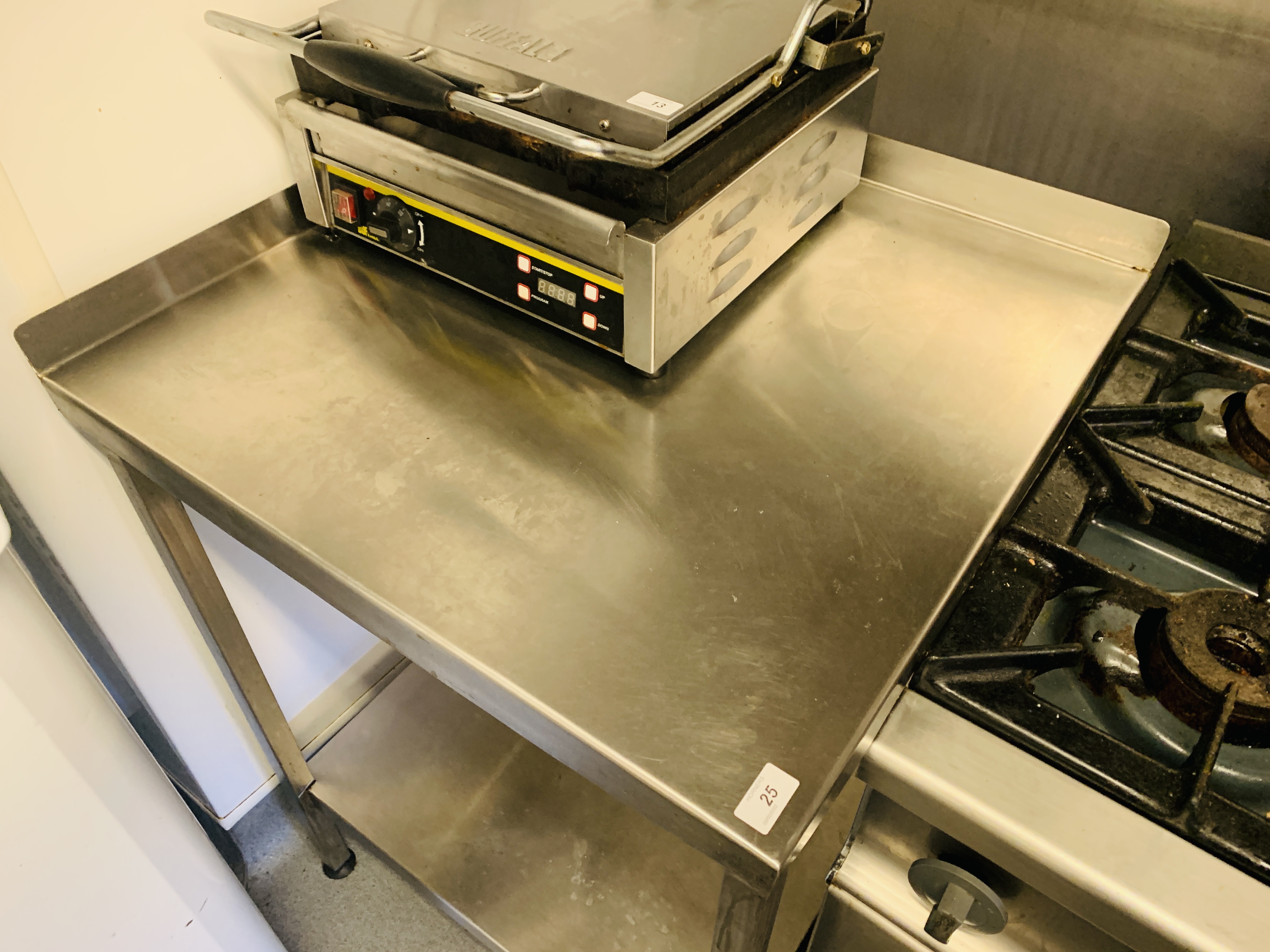 2 X STAINLESS STEEL TWO TIER CORNER CATERING PREPARATION TABLE - W 70CM. D 70CM. - Image 2 of 6