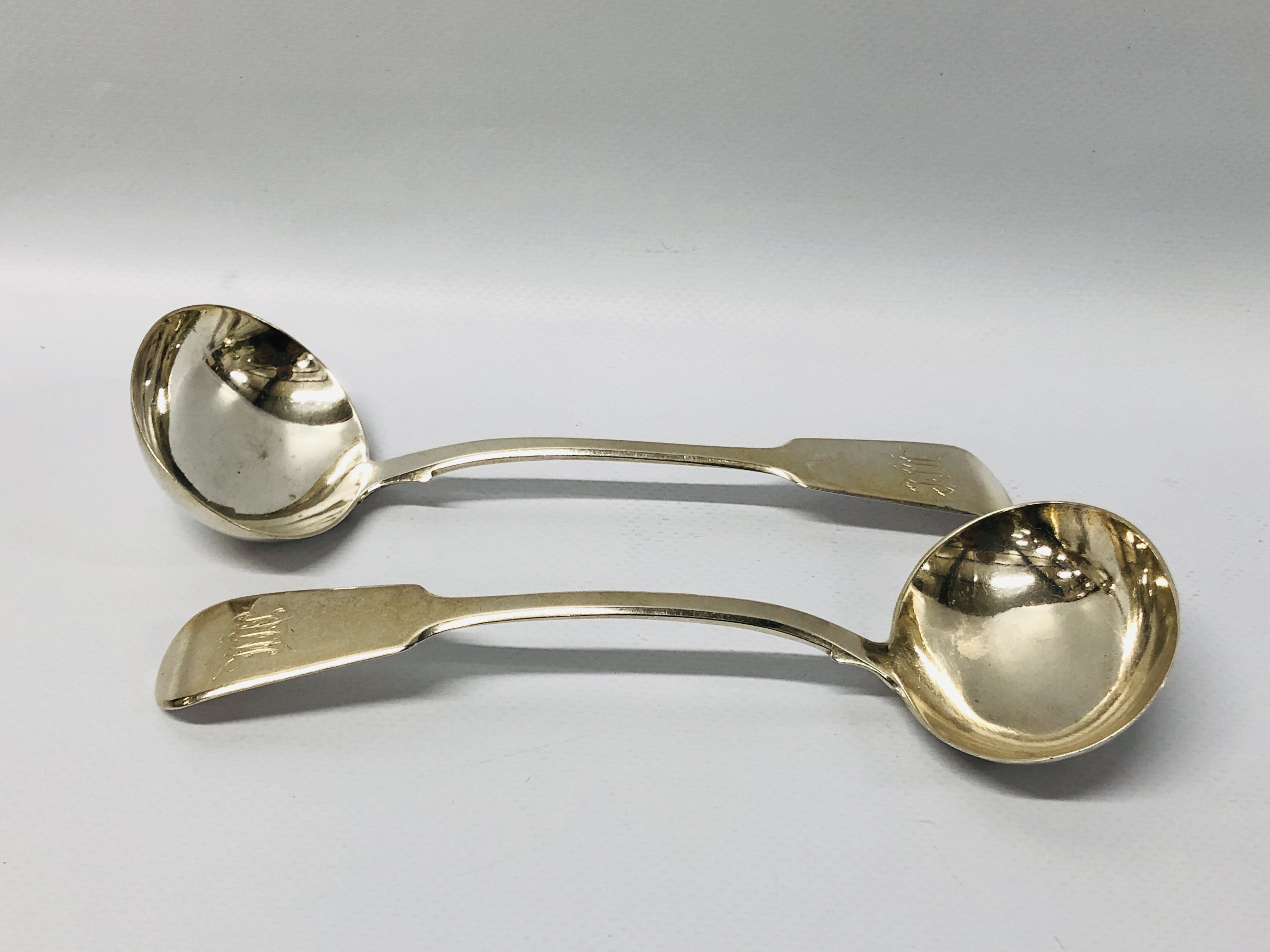 A PAIR OF SILVER SAUCE LADLES EXETER 1836, WILLIAM ROWLINGS SOBEY.